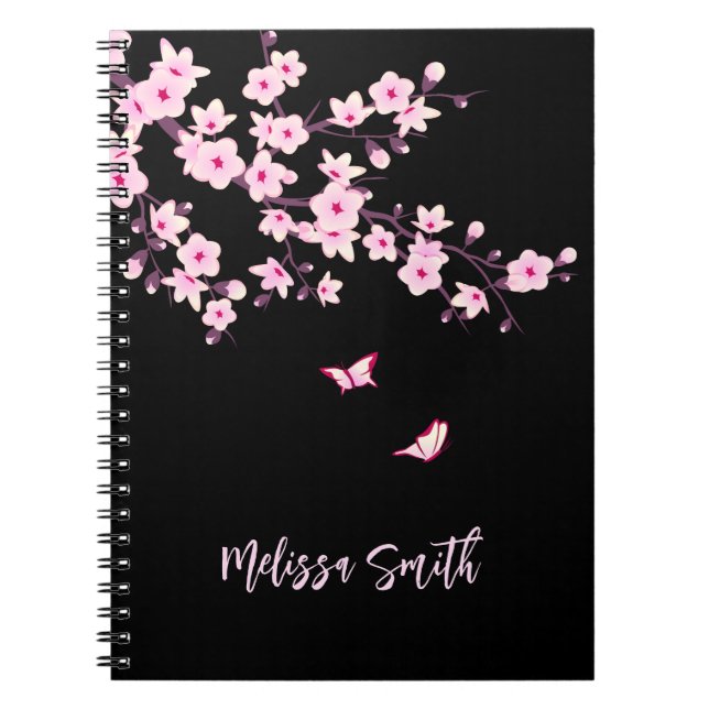 Caderno Espiral Floral Cherry Blossomo Monograma Cor-de-rosa (Frente)