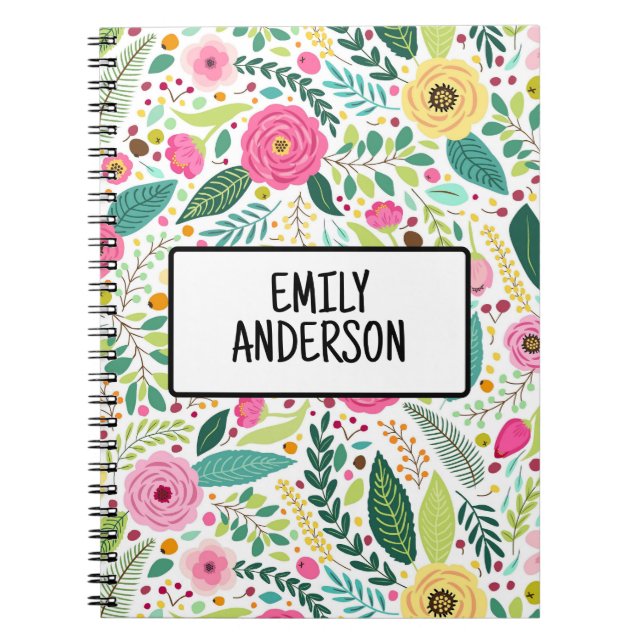 Caderno Espiral Floral colorido de flor silvestre personalizado (Frente)