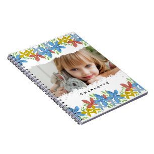 Caderno Espiral Floral de Aquarela de Foto Personalizada