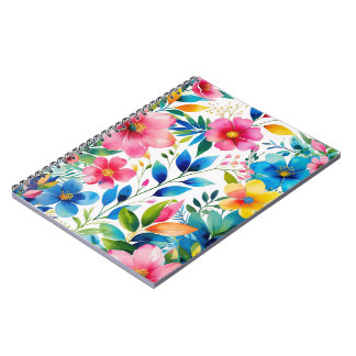 Caderno Espiral Floral de Aquarela - Flores Amarelas Azuis Cor-de-