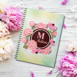 Caderno Espiral Floral de Aquarela Moderna e Elegante, Rosa,