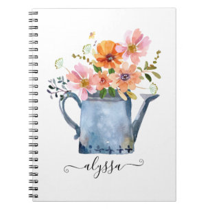 Caderno Espiral Floral De Aquarela Pintada À Mão