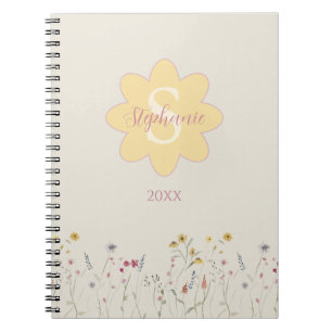 Caderno Espiral Floral de Cor de Água Monograma