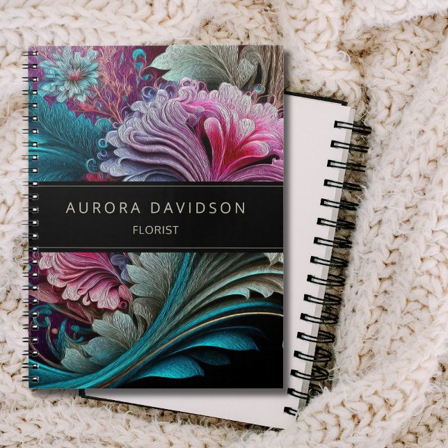 Caderno Espiral Floral de Cor de Água Púrpura de Sangue Escura (Criador carregado)
