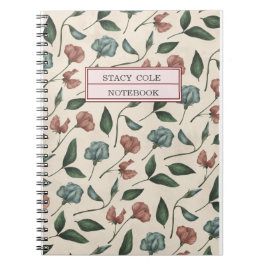 Caderno Espiral Floral de Cor Vermelha Verde e Verde Personalizada