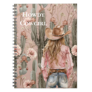 Caderno Espiral Floral de Cowgirl rosa rosa-rosa-loura-ocidental