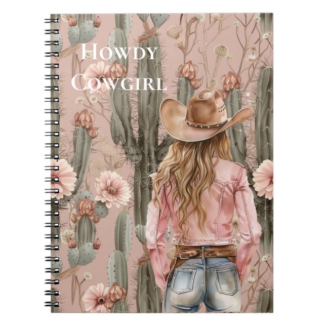 Caderno Espiral Floral de Cowgirl rosa rosa-rosa-loura-ocidental (Frente)