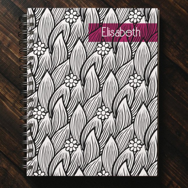 Caderno Espiral Floral de Daisy Hippie Preto-Branco e Cinto (Criador carregado)