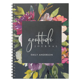 CADERNO ESPIRAL FLORAL DE DIÁRIO DE CINZA DE GRATITUDE PINK BURGUN