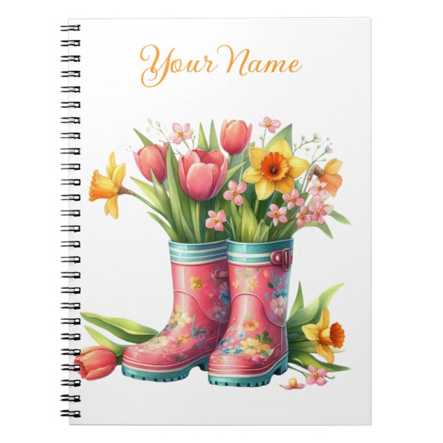 Caderno Espiral Floral de Primavera Personalizado (Frente)