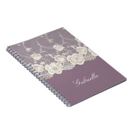 Caderno Espiral Floral de rendas brancas e roxas