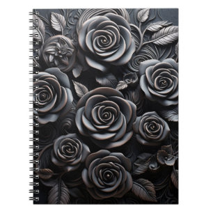 Caderno Espiral Floral de Rosas Pretas Boho Gótico Escuro
