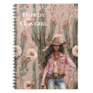 Caderno Espiral Floral do Cactus Rosa-Rosa-Negro-Oeste