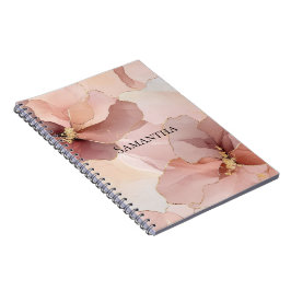 Caderno Espiral Floral Dourado Rosa-Blush Romântico