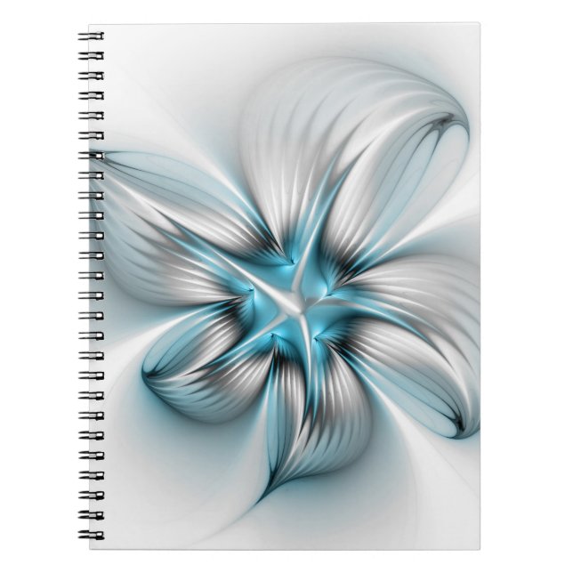Caderno Espiral Floral Elegance Modern Abstract Blue Fractal Art (Frente)