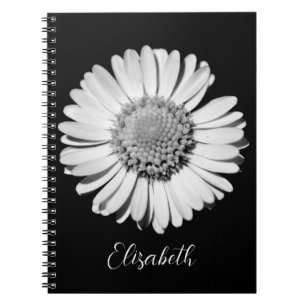 Caderno Espiral Floral Elegante Grande Negro e Branco Daisy Add Na