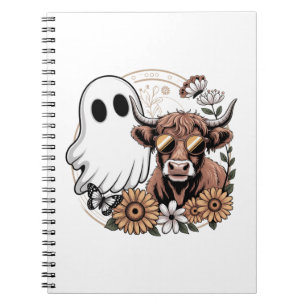 Caderno Espiral Floral Fall Highland Cow Ghost