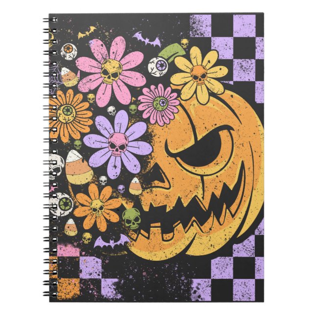 Caderno Espiral Floral Fall Pumpkin Halloween (Frente)