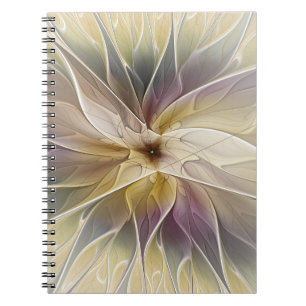 Caderno Espiral Floral Fantasy Dourada Eggplant Abstrato Art Fract