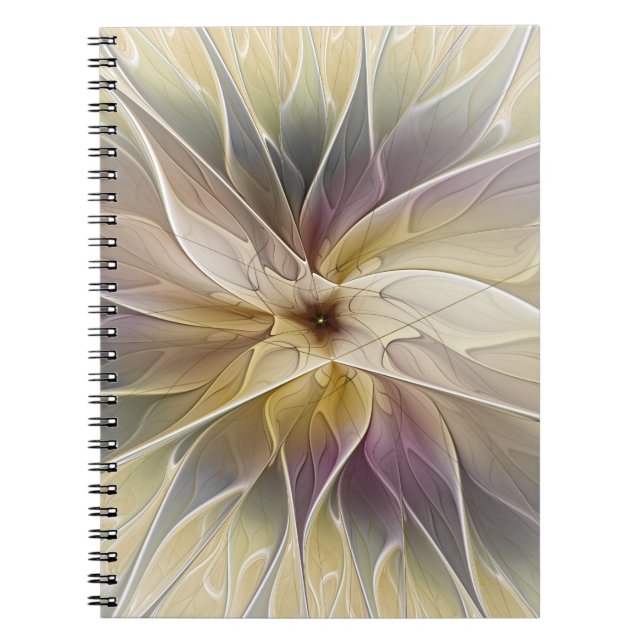 Caderno Espiral Floral Fantasy Dourada Eggplant Abstrato Art Fract (Frente)