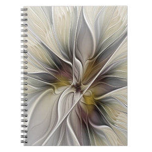 Caderno Espiral Floral Fractal, Fantasia Flor com Cores da Terra