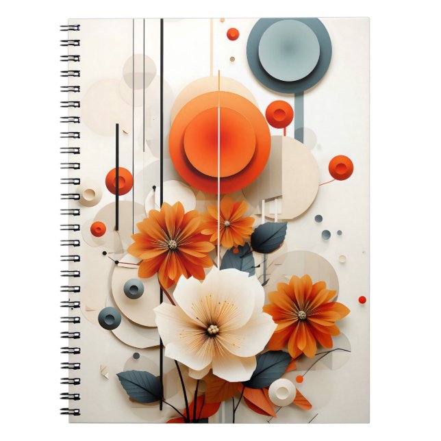 Caderno Espiral Floral Geométrico Abstrato (Frente)