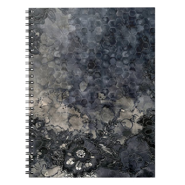 Caderno Espiral Floral Geométrico Tonelado Escuro (Frente)