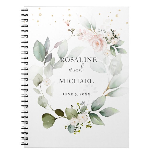 Caderno Espiral Floral Greenery Wreath Wedding (Frente)