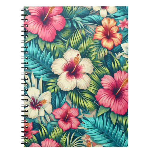 Caderno Espiral Floral havaiano/tropical (Frente)
