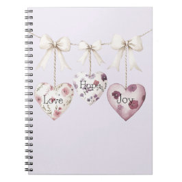 Caderno Espiral Floral Inspirador Amor Esperança Alegria Corações 