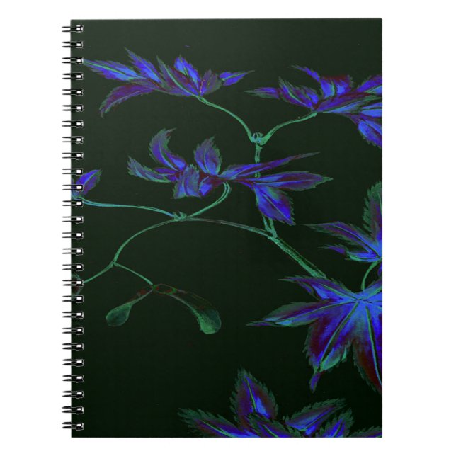 Caderno Espiral Floral Japonês Azul e Verde Profundo (Frente)
