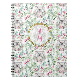 Caderno Espiral Floral KOALA BEAR Monograma Raparigas Quarto