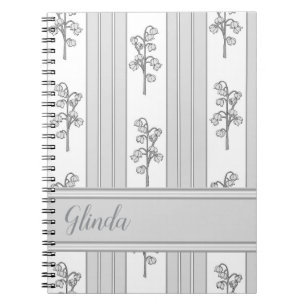 Caderno Espiral Floral Listrado Cinza