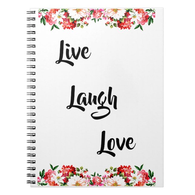 Caderno Espiral Floral "Live, Laugh, Love" (Frente)