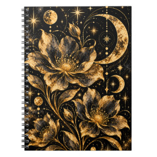 Caderno Espiral Floral Lua Dourada Celestial