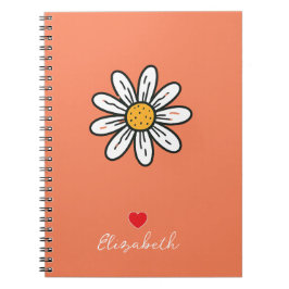 Caderno Espiral Floral Mínimo de Margarida Branca Desenhada à Mão