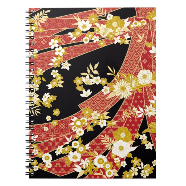 Caderno Espiral Floral Mix Kimono Pattern (Frente)