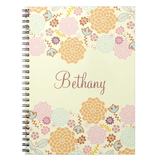 Caderno Espiral Floral moderno extravagante feminino personalizado (Frente)