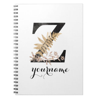 Caderno Espiral Floral Monograma Z Flora Dourada Preta