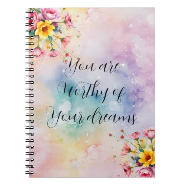 Caderno Espiral Floral Motivational Notebook | Aesthetic Pastal (Frente)