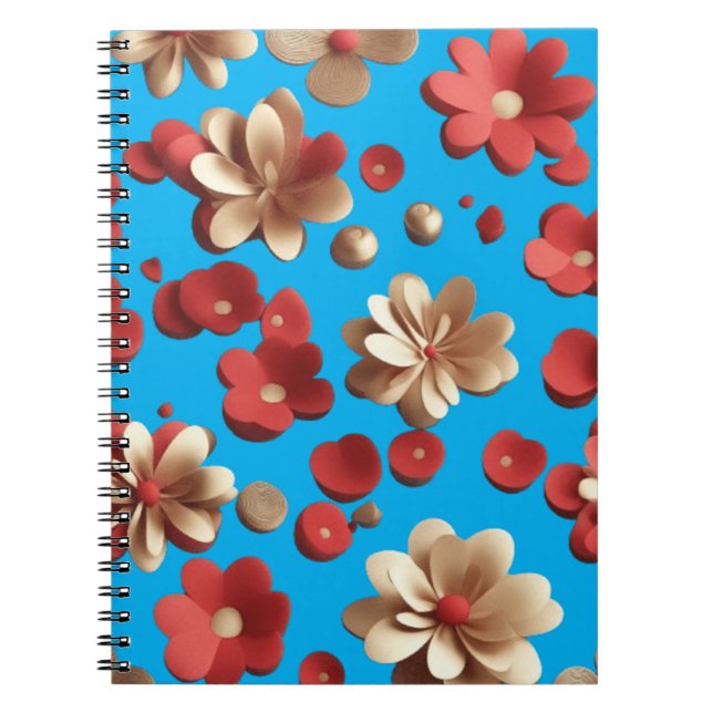 Caderno Espiral Floral pattern against a serene blue background (Frente)