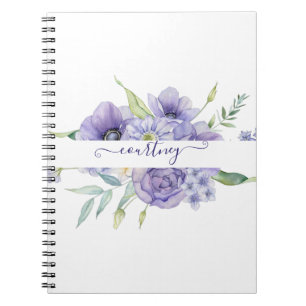 Caderno Espiral Floral personalizado com aquarela roxa