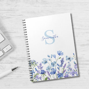 Caderno Espiral Floral Personalizado de Azul-Vidraça