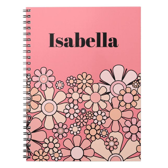 Caderno Espiral Floral Personalizado Plástico Rosa-Rosa-Jardim Ret (Frente)