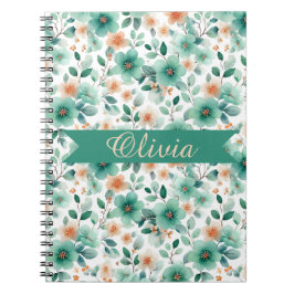 Caderno Espiral Floral Personalizado Verde Primavera Vintage
