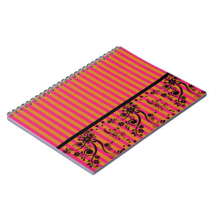 Caderno Espiral Floral Preto a Rosa - Notebook