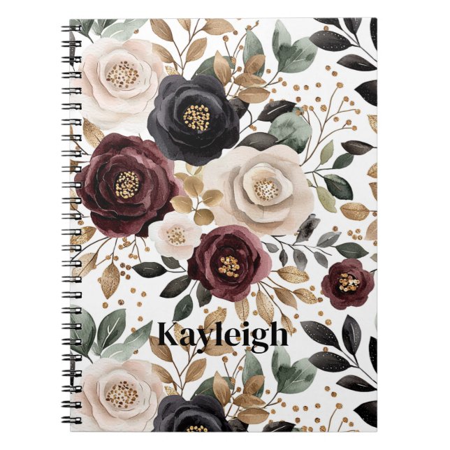 Caderno Espiral Floral Preto da Creme (Frente)