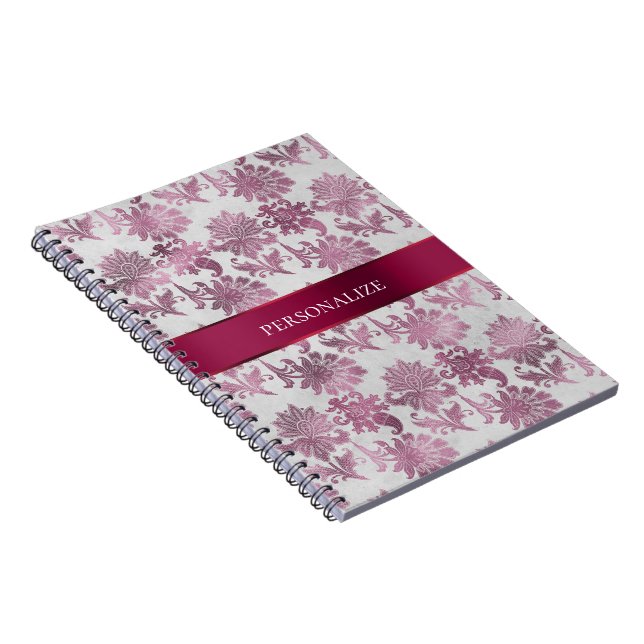 Caderno Espiral Floral Red Silver Burgundy (Lado Direito)