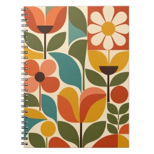 Caderno Espiral Floral Retro Moderno de Meados do Século