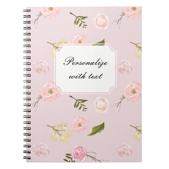 Caderno Espiral Floral Romântico de Aquarela de Jardim Rosa (Frente)